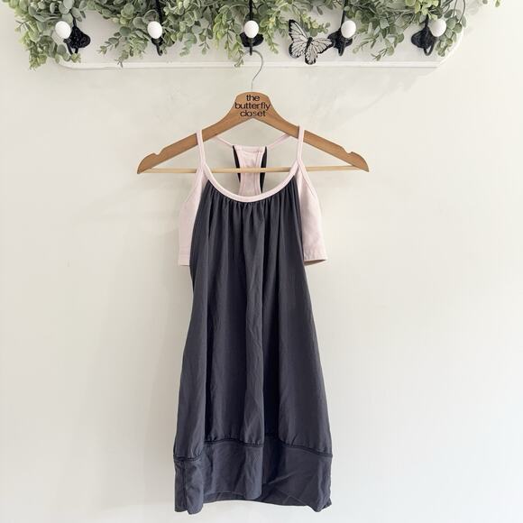 Lululemon No Limits Tank Top Razor Back Women's Built in Bra Gray Pink CP - Picture 1 of 4